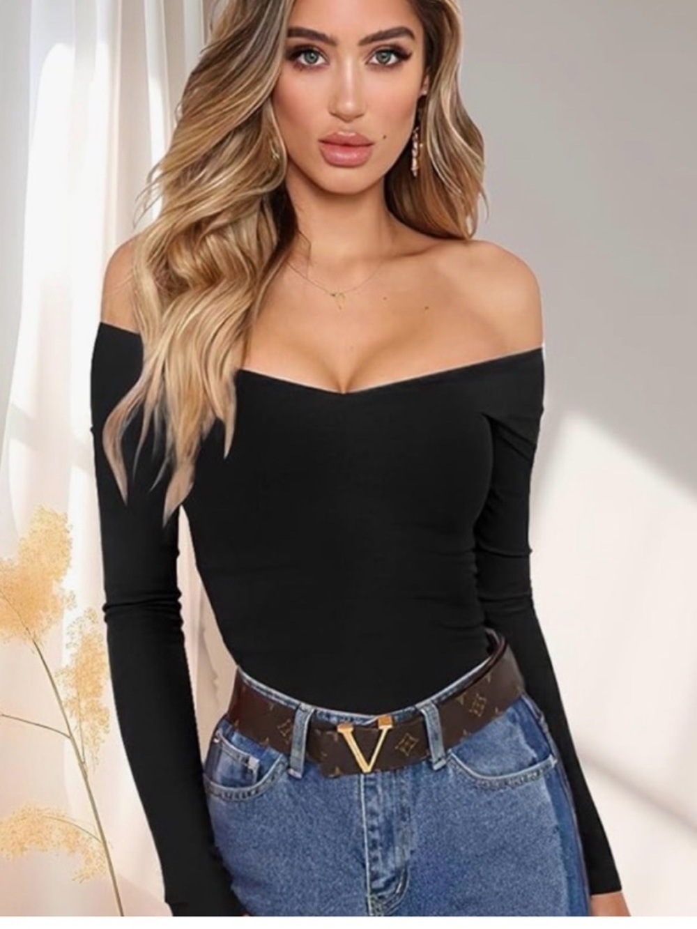 Sarin Mathew’s Off-Shoulder Women's Top. 95% Rayon, 5% Spandex